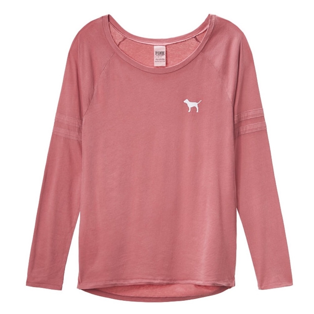 PINK Open Neck Long Sleeve Tee